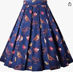 A-line Printed Pleated Flared Midi Skirt